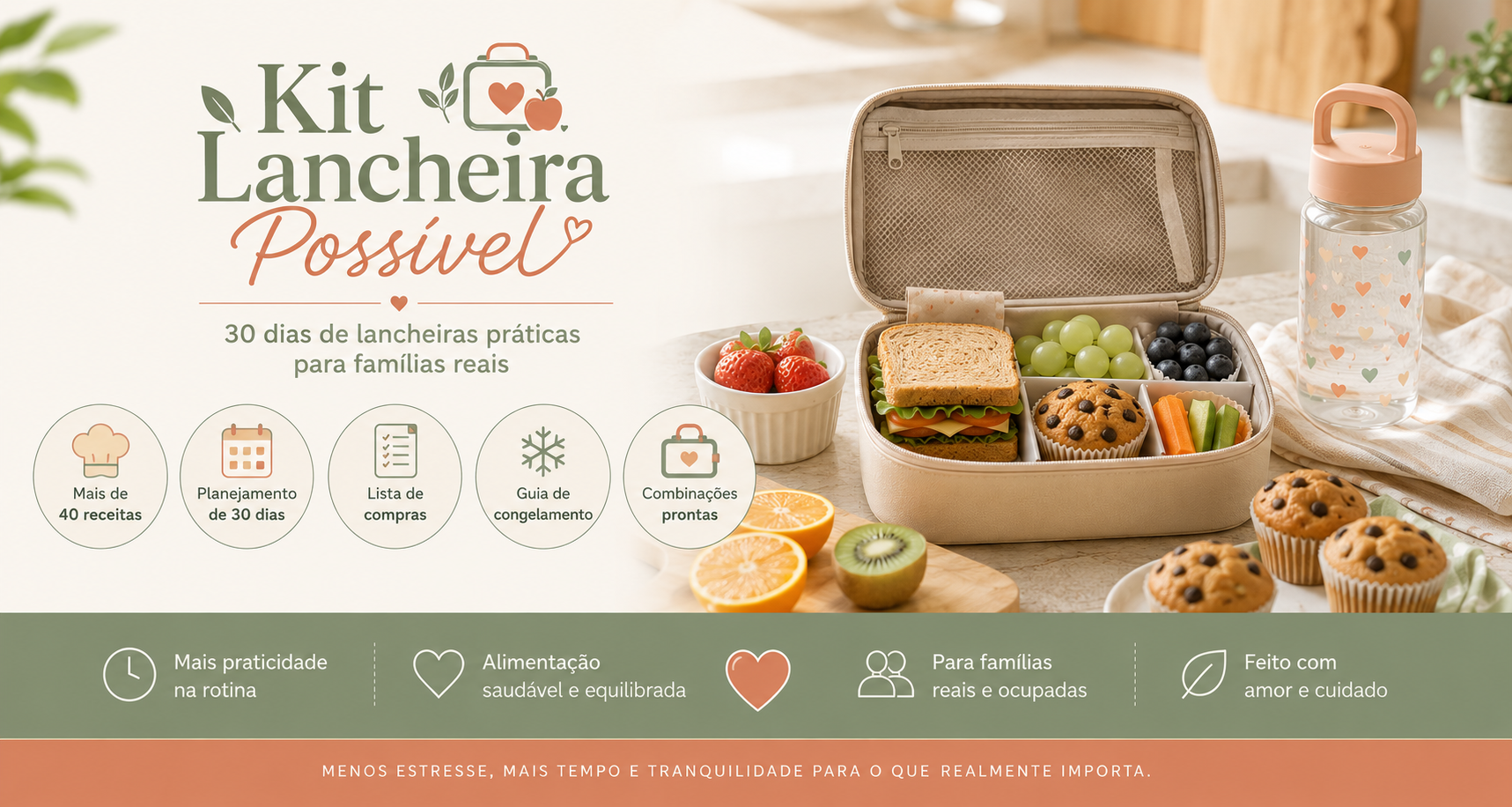 Banner Kit Lancheira Possível: 30 dias de lancheiras práticas para famílias reais